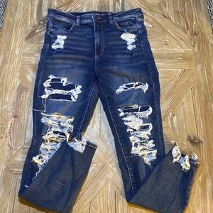 American Eagle Distressed Soft Knit Women’s Jeans 12 Long Highest Rise Jegging